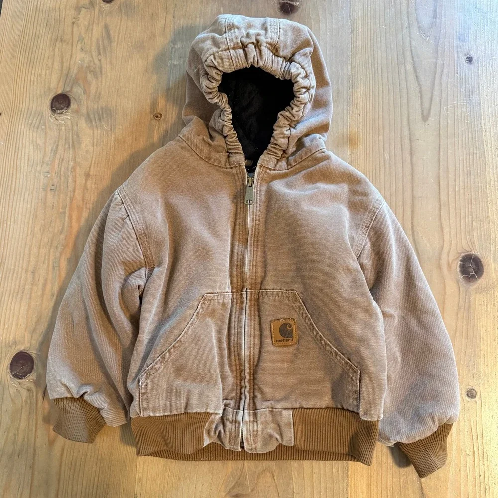 Carhartt Kids Active Jacket 4T Brown Cotton Duck Hooded Work Coat YTJ130 BRN